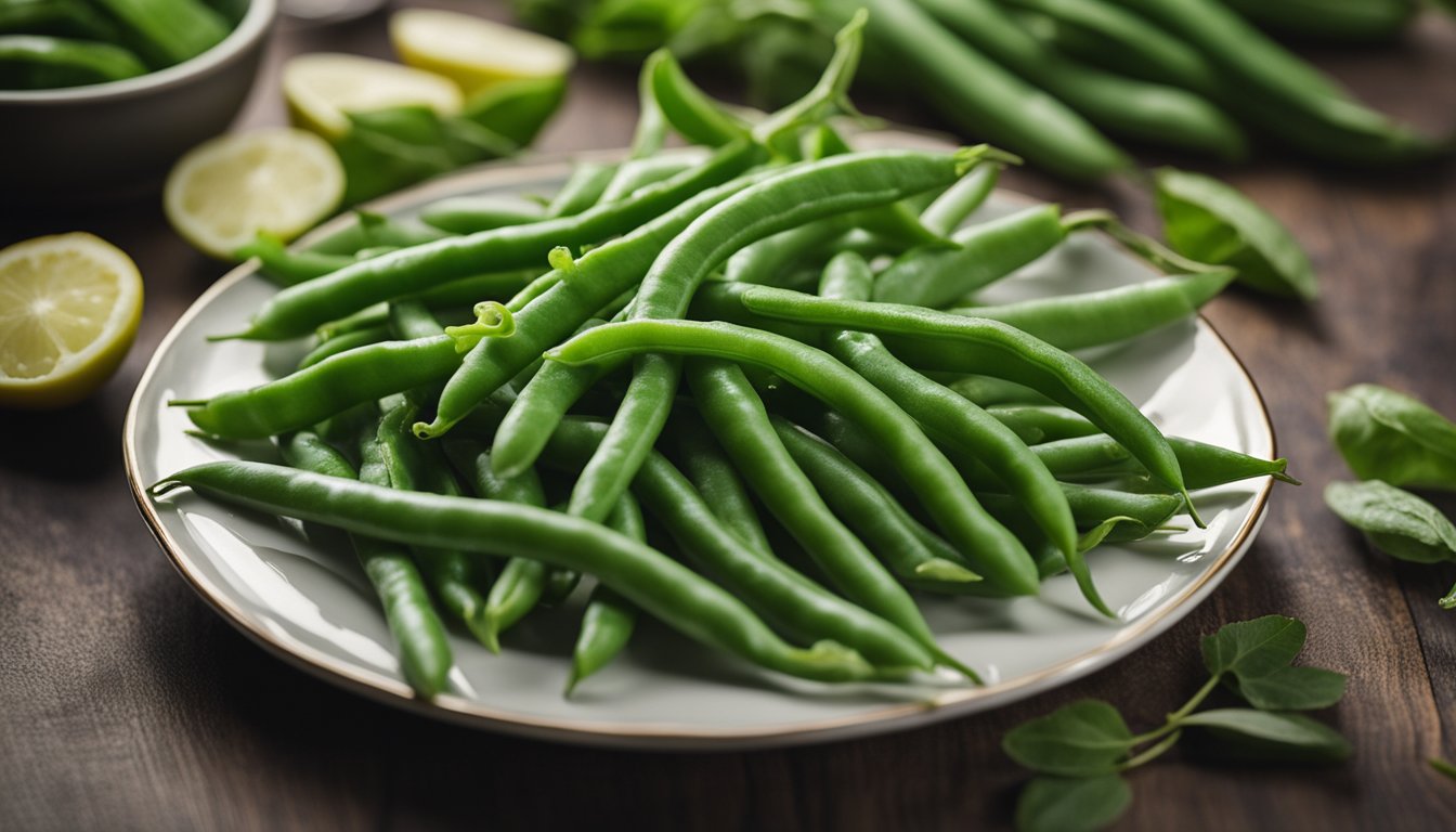 Fresh green beans arranged on a plate with keto-friendly ingredients