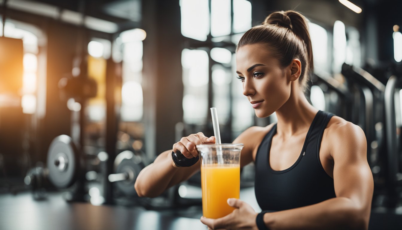 A woman mixes a pre-workout drink, adding ingredients tailored to her fitness goals