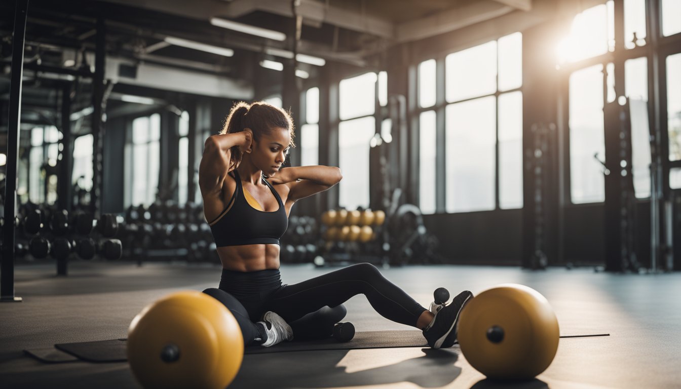 A person performing abs and glutes exercises with a workout plan in hand