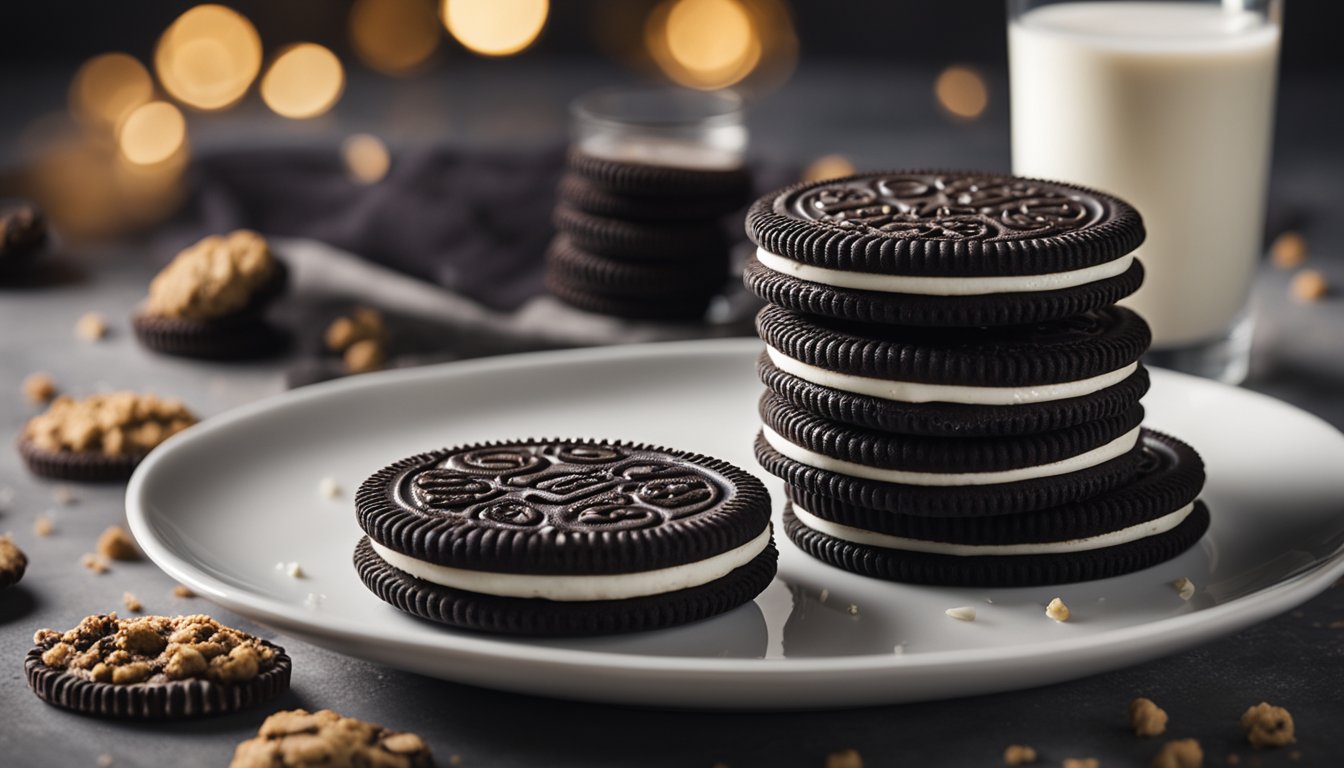 A plate of low carb Oreos sits on a table, 